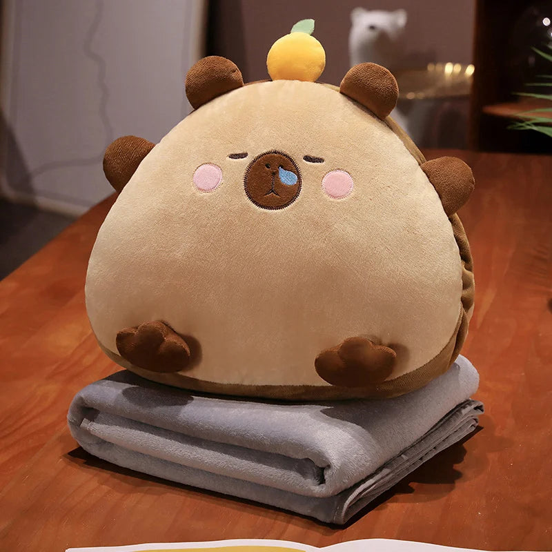 Beige Sleepy Animal Plush Pillow with Hidden Blanket - Image 11