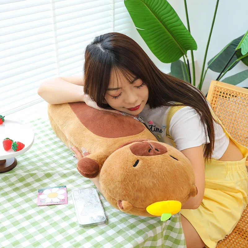 Cute Brown Plush Bear Body Pillow with Sprout - Image 2