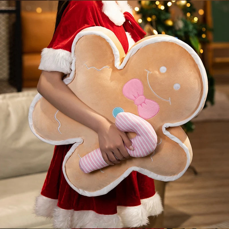 Oversized Gingerbread Man Plush Pillow with Candy Cane