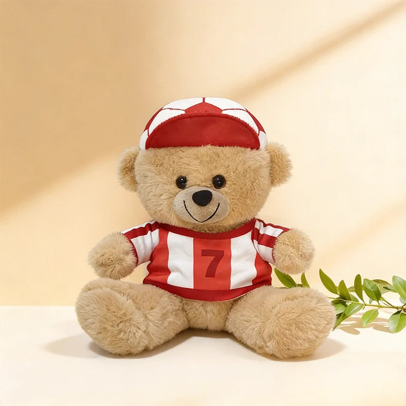 Plush Soccer Teddy Bear with Striped Jersey & Ball Hat - Image 6