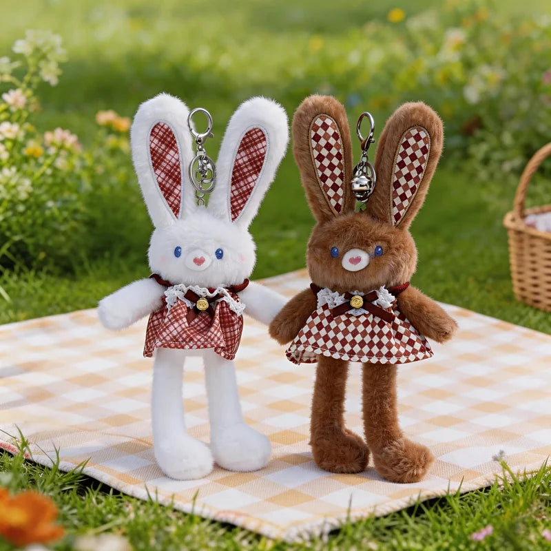Sweet Gingham Plush Bunny Keychain Bag Charm - Image 3