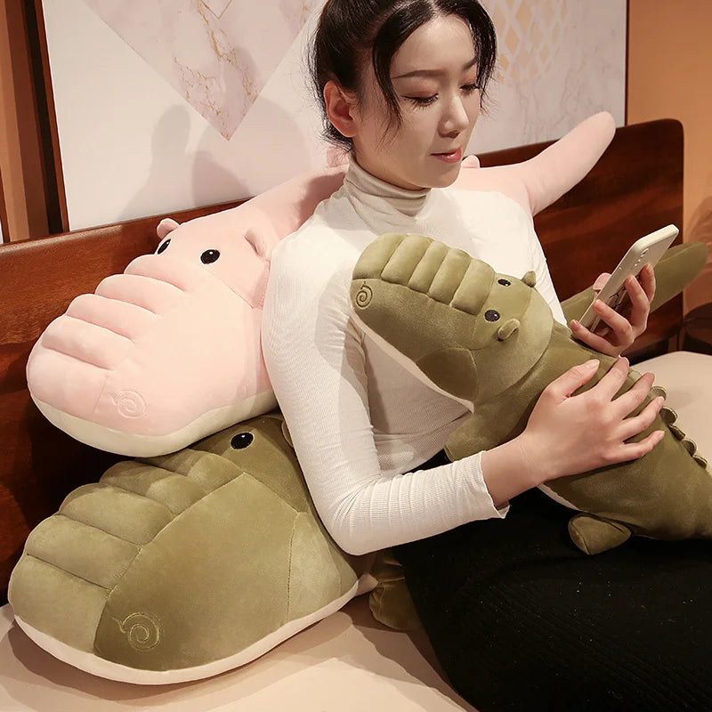 Soft Plush Olive Green Crocodile Cuddle Pillow - Image 5