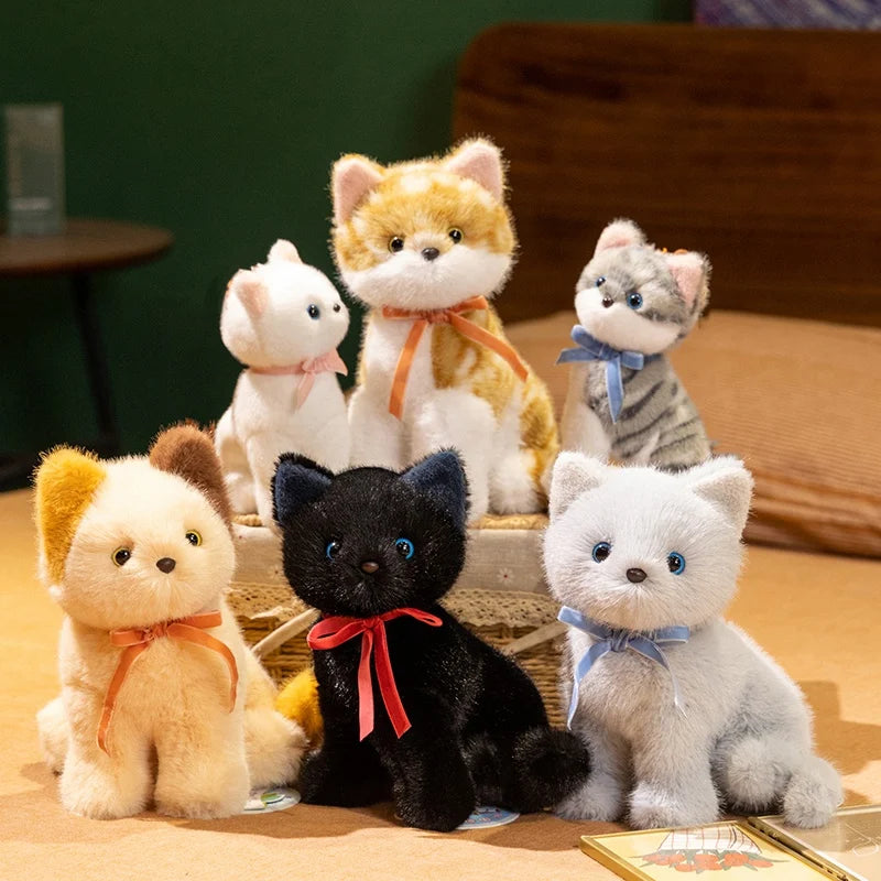 Cute Fluffy Sitting Cat Plush Toy with Bow - Image 3