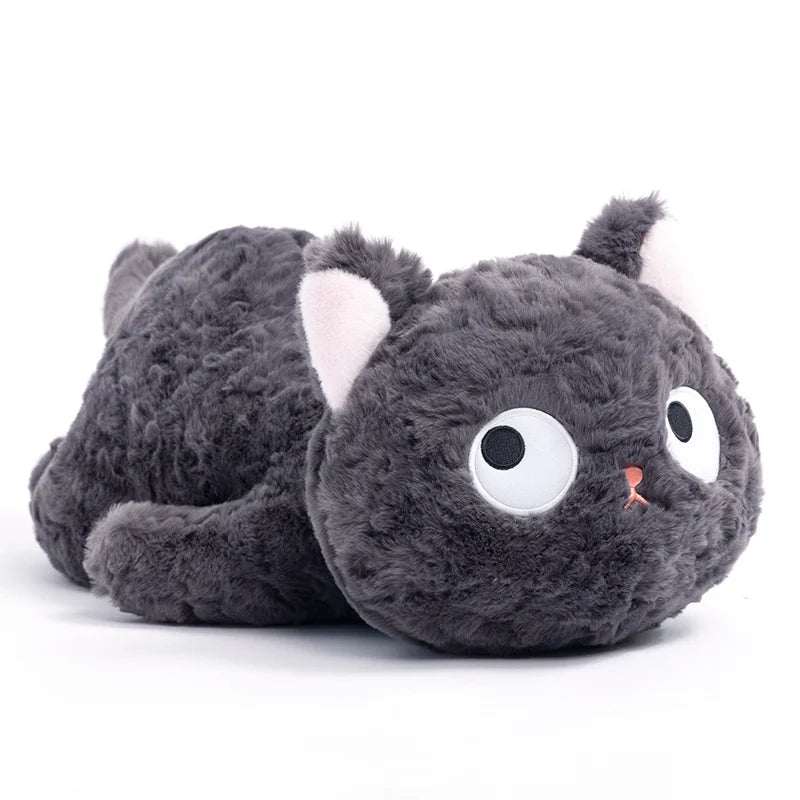 Dark Grey Plush Cat with Wide Eyes and Pink Paws - Image 4