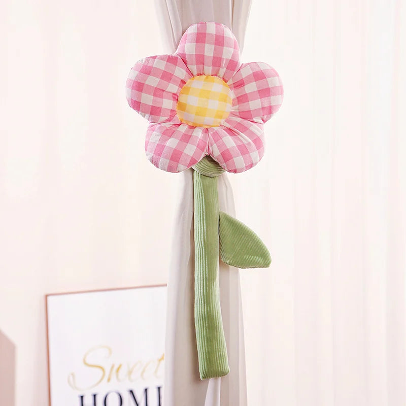 Plush Gingham Flower Curtain Tie-Back with Corduroy Stem - Image 7