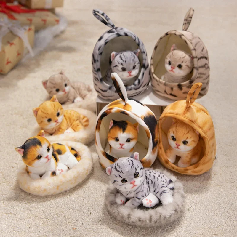 Soft Plush Kitten with Cozy Fabric House Bed