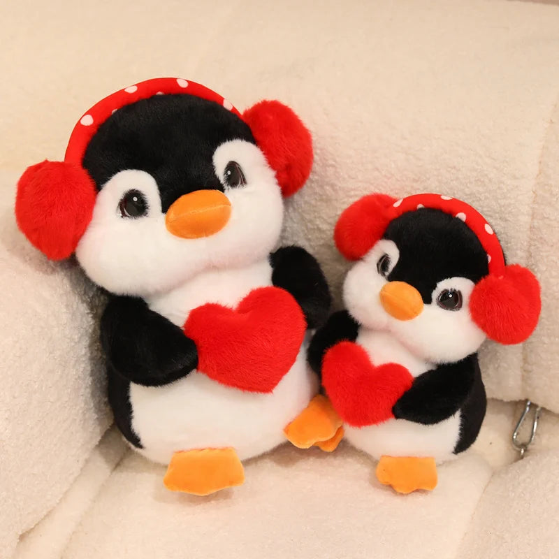 Plush Penguin with Red Polka Dot Earmuffs and Heart - Image 3