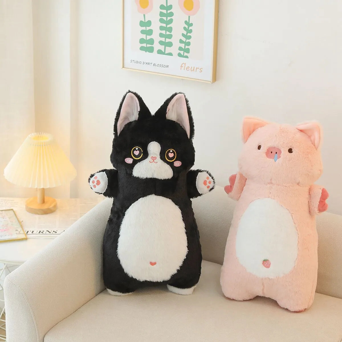 Cream Kawaii Plush Cat with Big Blue Eyes - Image 6