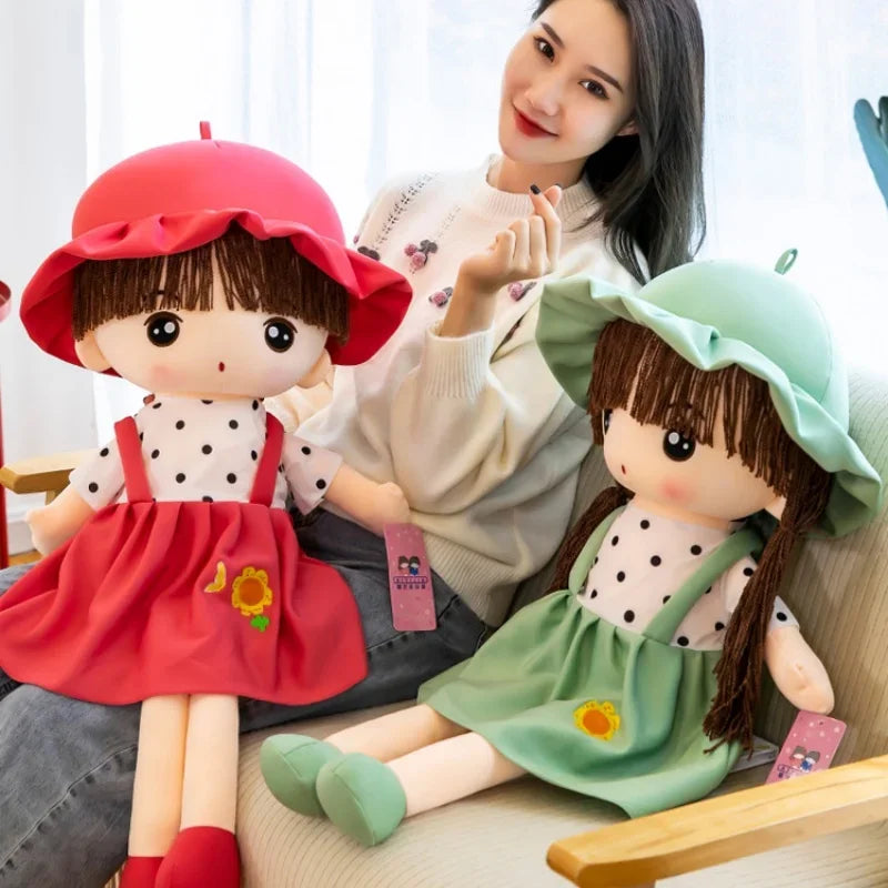 Cute Plush Doll with Plaid Hat & Polka Dot Dress - Image 4