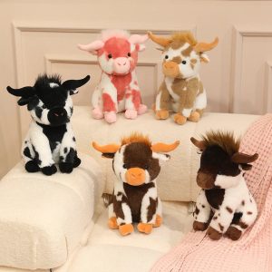 Fluffy Spotted Plush Cow with Horns