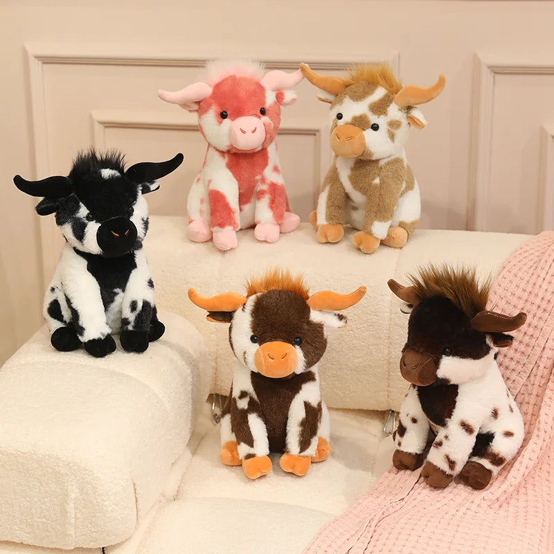 Fluffy Spotted Plush Cow with Horns