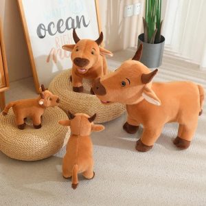 Cute Standing Caramel Plush Cow with Horns