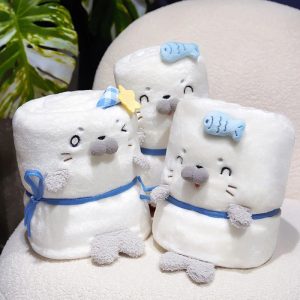 Cute White Rolled Seal Plush Blanket