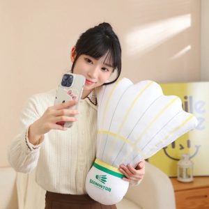 White & Green Striped Plush Badminton Shuttlecock Pillow