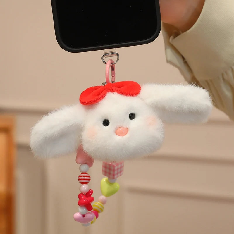 Fluffy White Dog Plush Phone Charm with Beaded Strap - Image 13