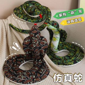 Realistic Brown Cobra and Green Coiled Snake Plush