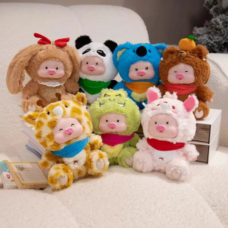 Adorable Pig Plush in Orange Giraffe Costume - Image 2