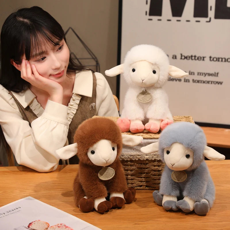 Fluffy White Plush Sheep with Pink Feet