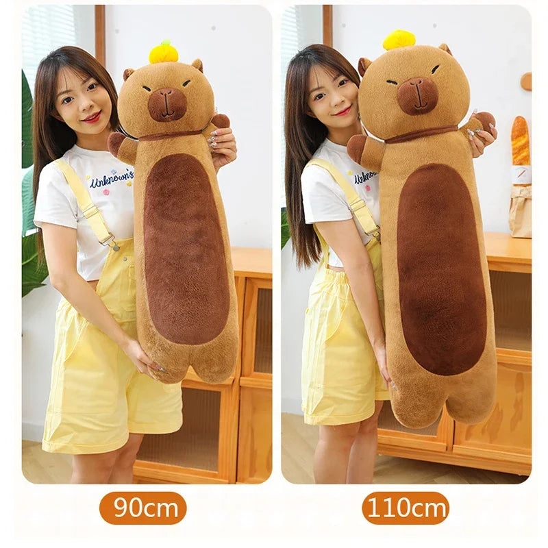 Cute Brown Plush Bear Body Pillow with Sprout - Image 5