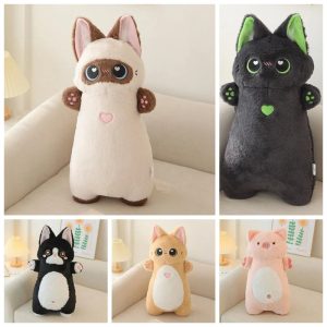 Cream Kawaii Plush Cat with Big Blue Eyes