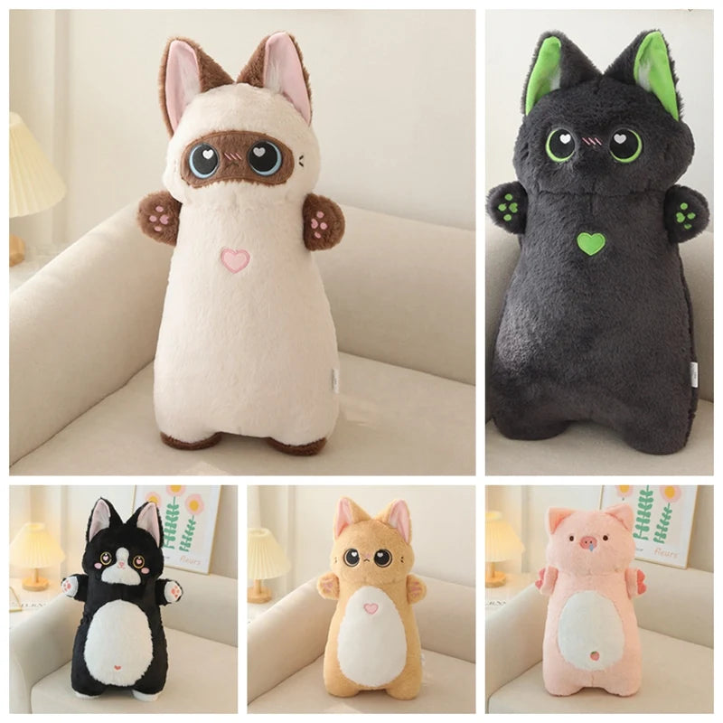 Cream Kawaii Plush Cat with Big Blue Eyes