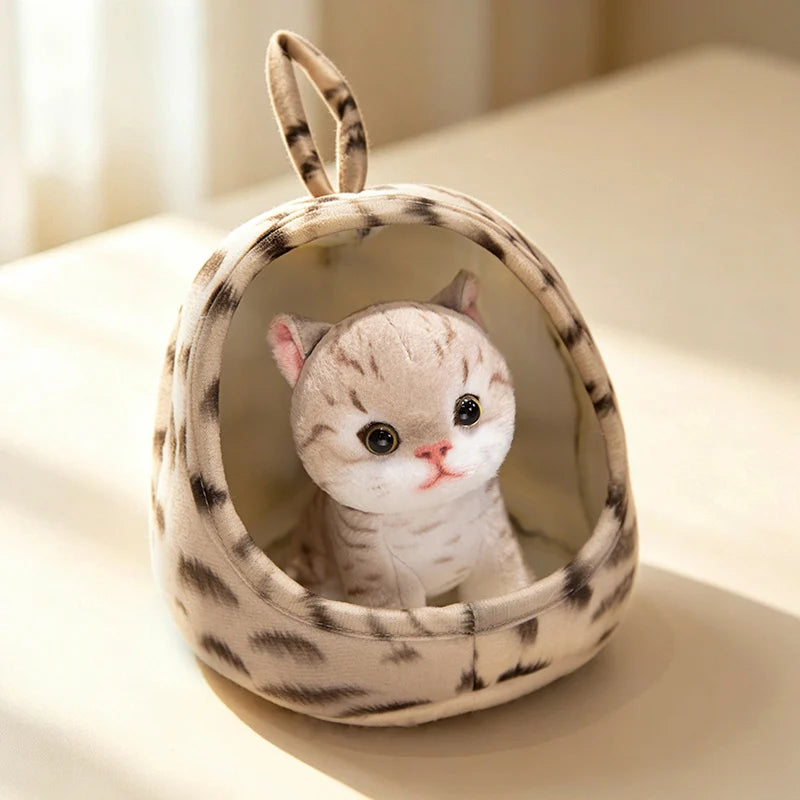 Soft Plush Kitten with Cozy Fabric House Bed - Image 11