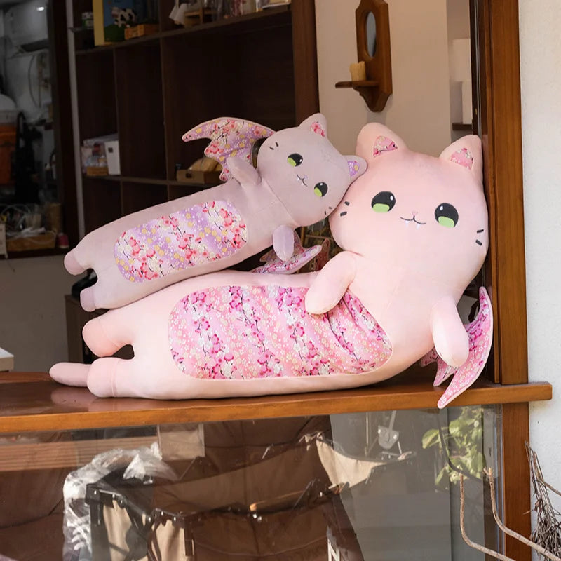 Soft Winged Cat Plush Body Pillow with Cherry Blossom - Image 5