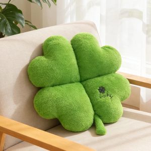 Lucky Green Plush Clover Throw Pillow