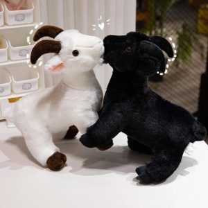 Adorable Black and White Plush Goat Pair