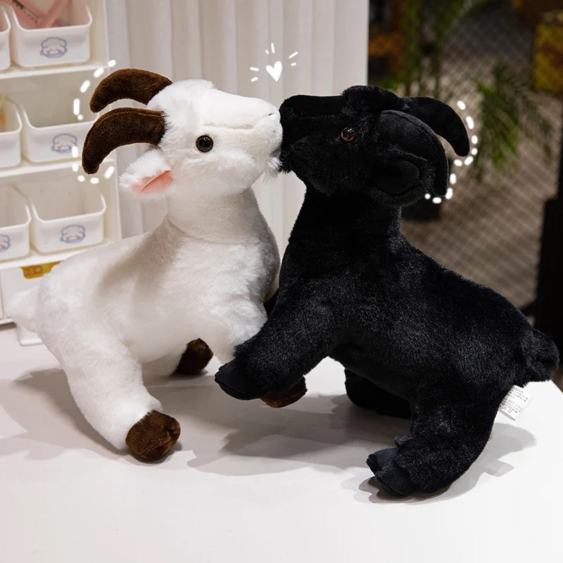 Adorable Black and White Plush Goat Pair