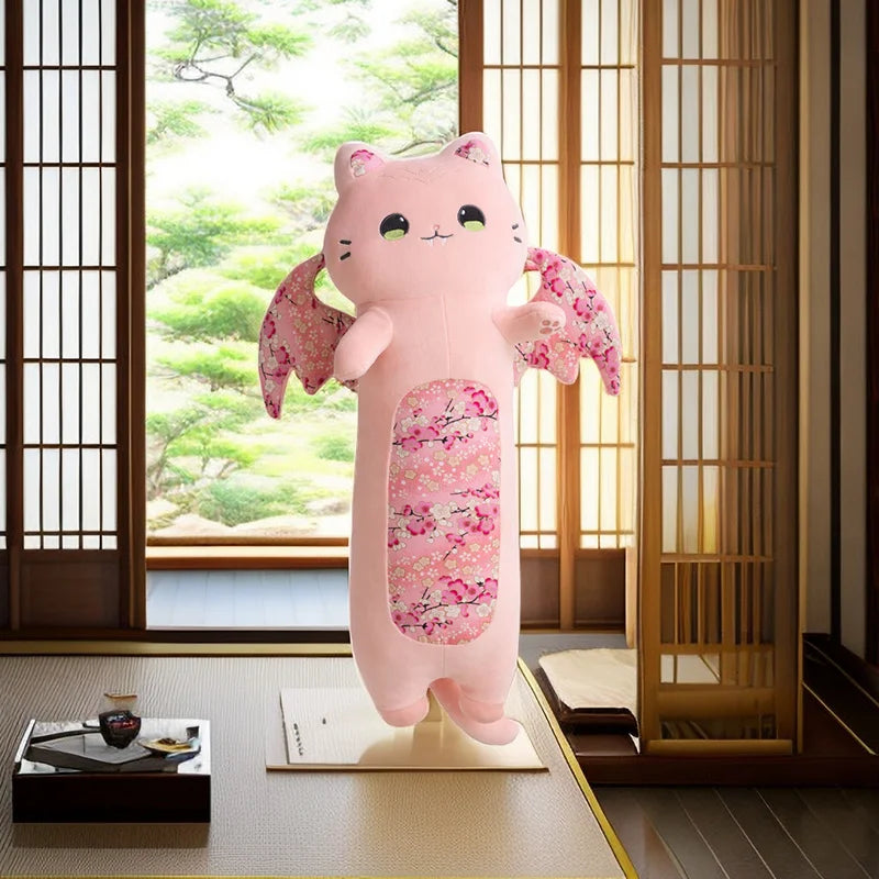 Soft Winged Cat Plush Body Pillow with Cherry Blossom - Image 6