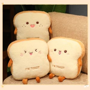 Cute Toast Plush Pillow with 'I'M TOAST'