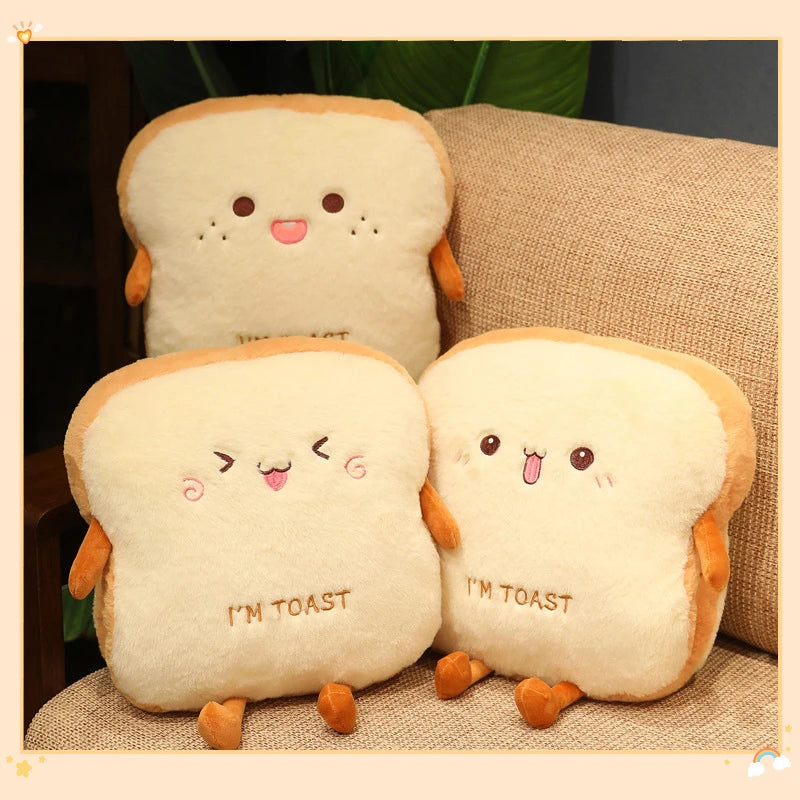Cute Toast Plush Pillow with 'I'M TOAST'