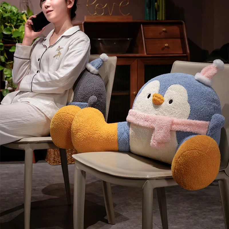 Cute Blue Penguin Plush Pillow with Hat and Scarf - Image 2