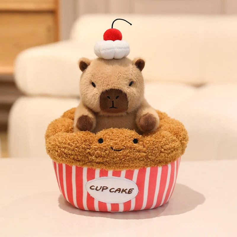 Plush Capybara with Cherry Hat and Dessert Bed - Image 7