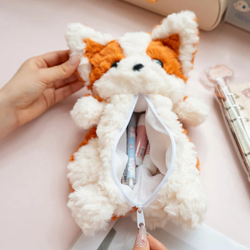 Fluffy Brown and Cream Puppy Pencil Case - Image 2
