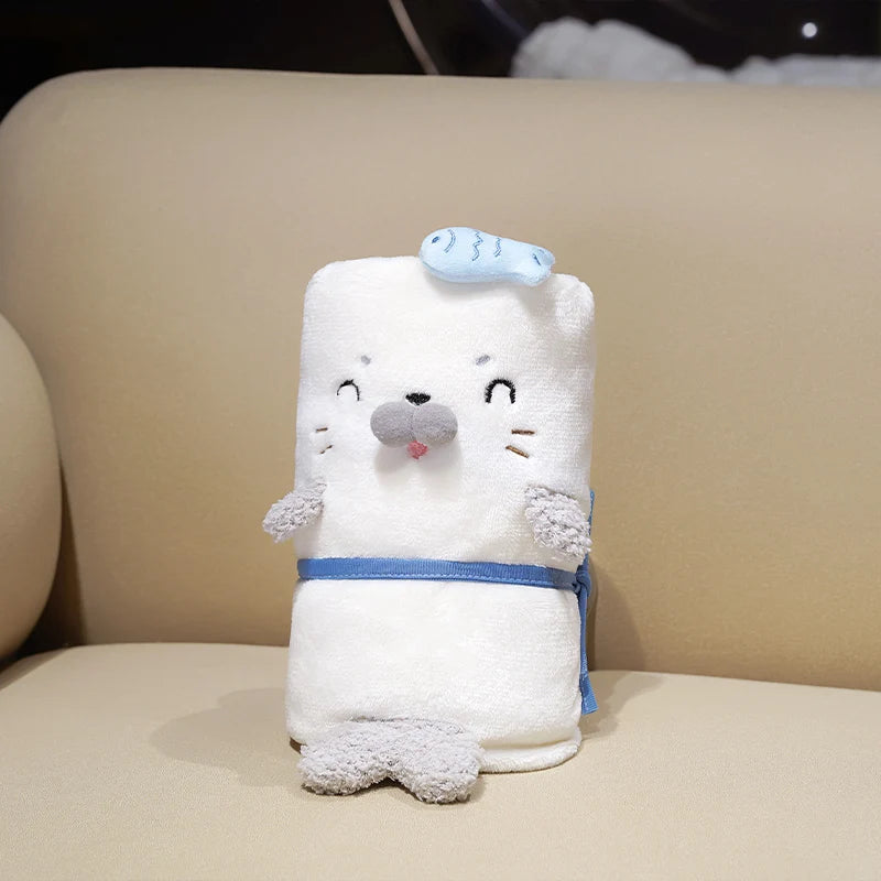 Cute White Rolled Seal Plush Blanket - Image 7