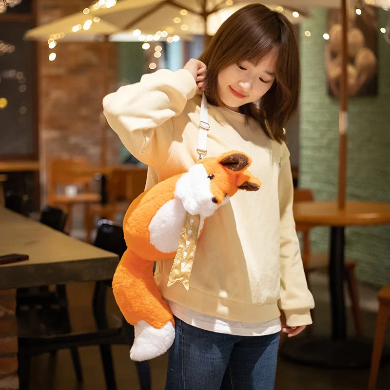 Orange Plush Fox Backpack with Scarf Detail - Image 7
