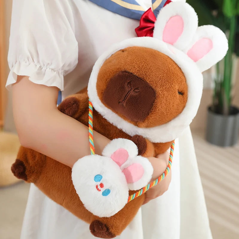 Adorable Capybara Plush with Animal Hood and Bag - Image 3