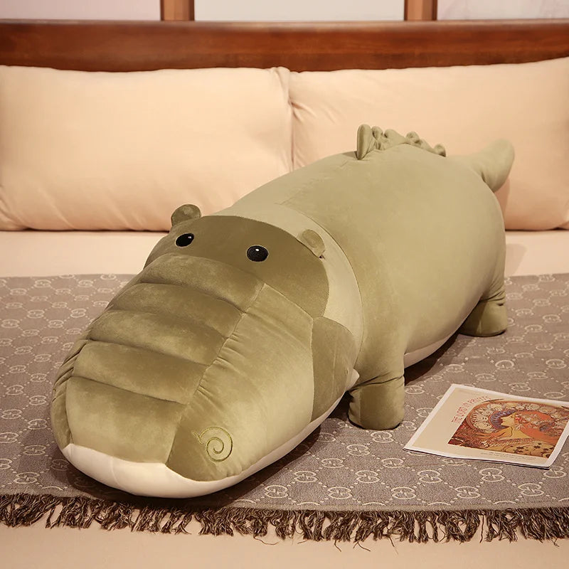 Soft Plush Olive Green Crocodile Cuddle Pillow - Image 6
