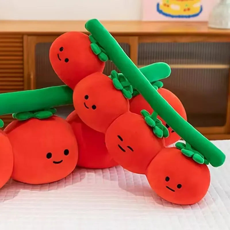 Smiling Red Tomato Vine Plush Pillow