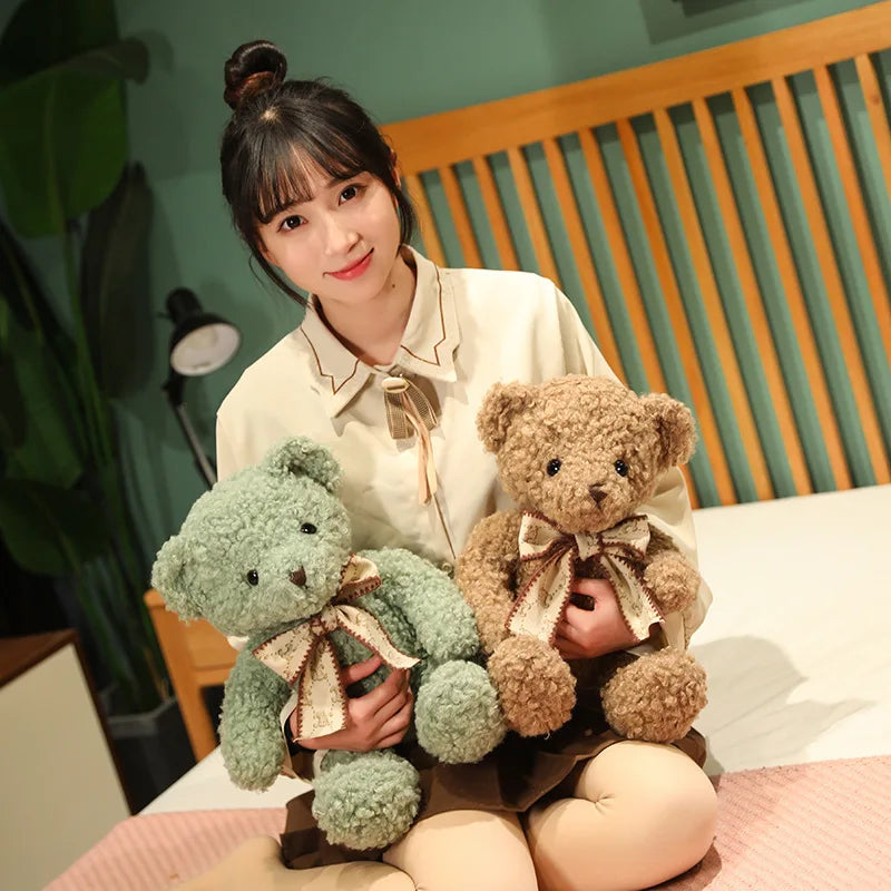 Fluffy Pink Teddy Bear with Patterned Bow - Image 4