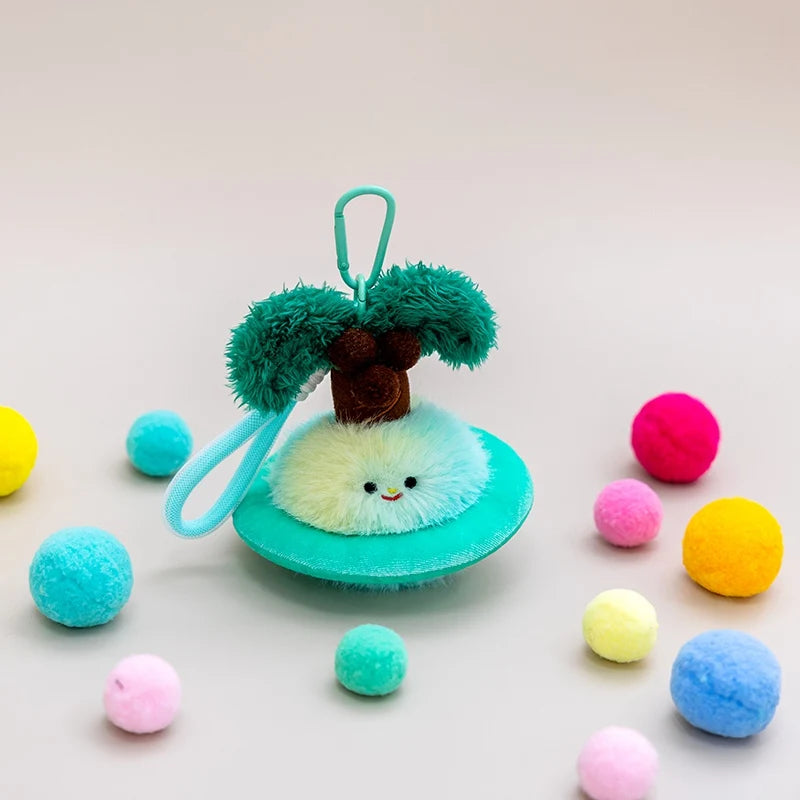 Cute Fluffy Planet Character Keychain Set with Flowers - Image 7