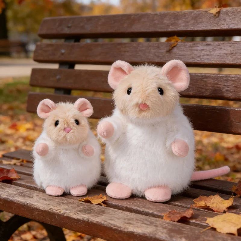 Adorable White Fuzzy Plush Mouse Toy - Image 3
