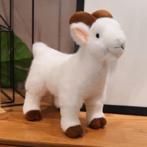 Realistic Standing White Ram Plush Toy with Brown Horns
