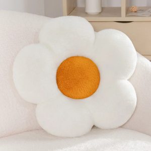 White Daisy Flower Plush Pillow with Orange Center