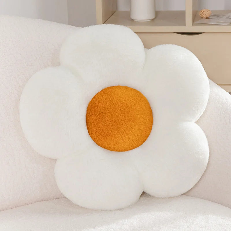 White Daisy Flower Plush Pillow with Orange Center