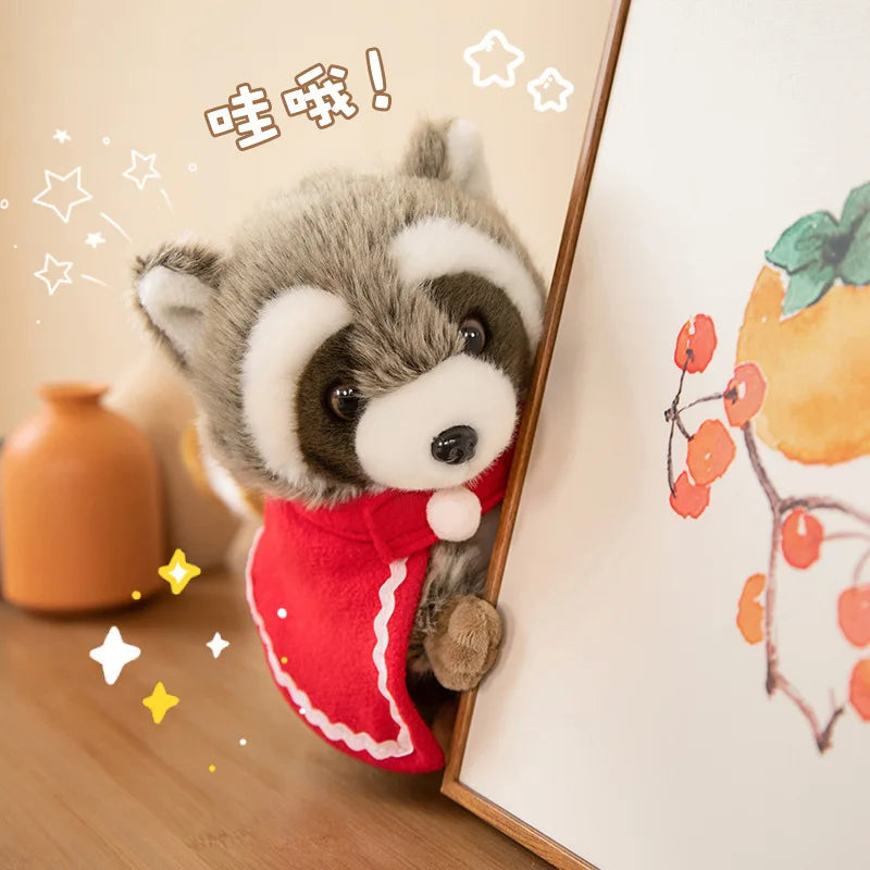 Cute Grey Plush Raccoon with Red Cape - Image 5