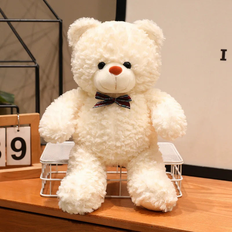 Soft Light Pink Plush Teddy Bear with Plaid Bow - Image 7
