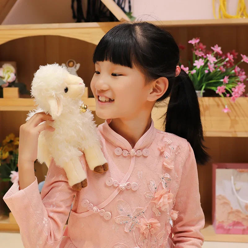 Two Fluffy Creamy White Lamb Plush with Bells - Image 3